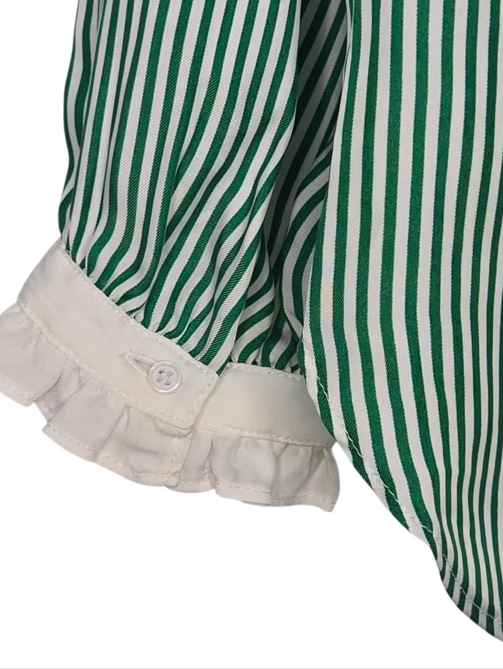 J Crew Womens Kelly Green Striped Cupro Blend Ruffle Trim Button Up Shirt Small